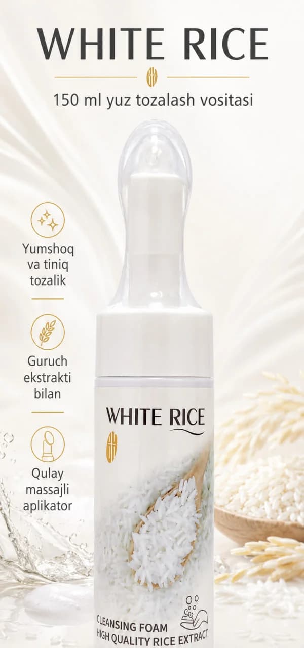 WHITE RICE Guruch Ekstraktli Massajli Yuz Tozalash Ko‘pigi