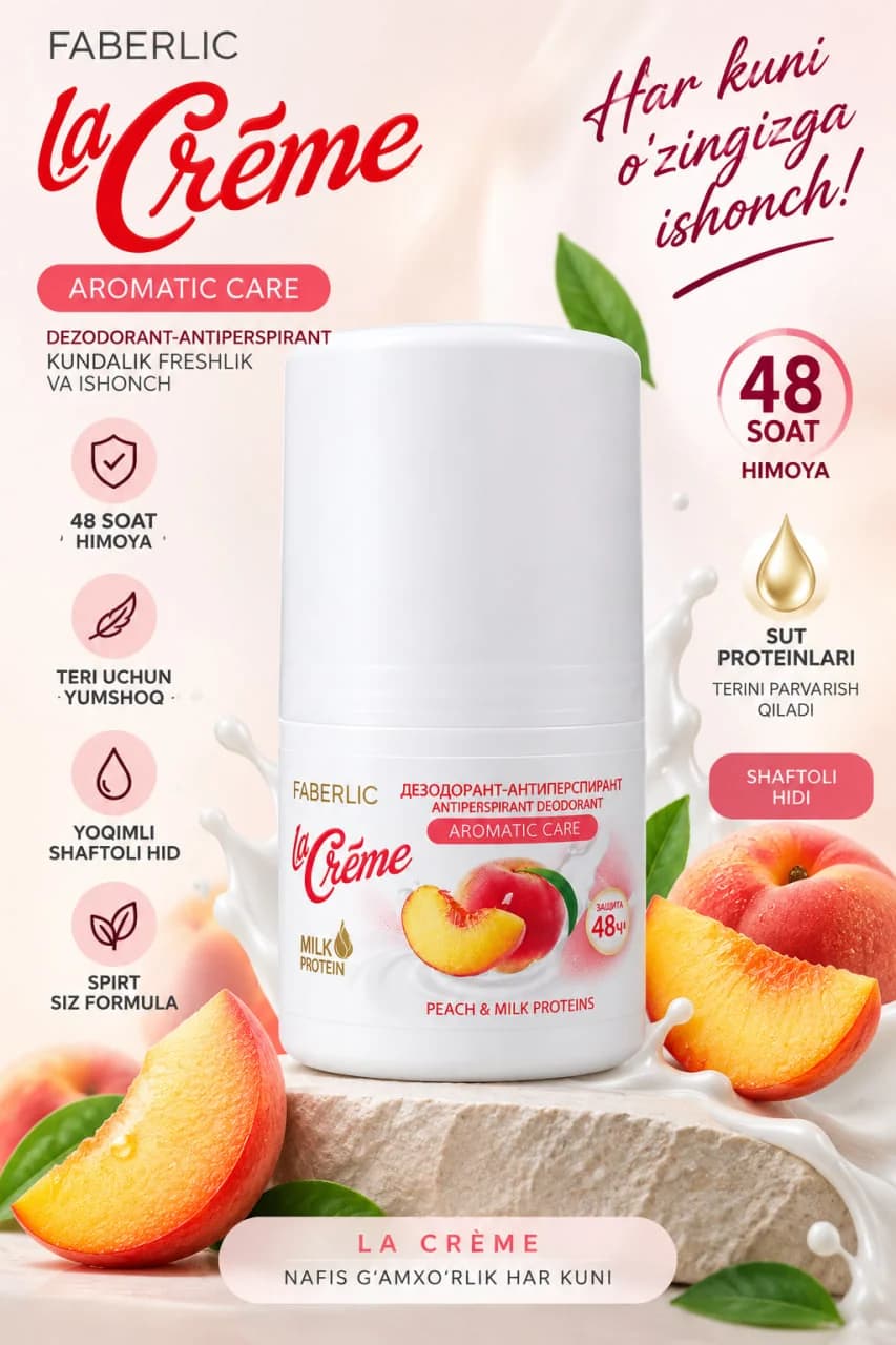Faberlic "La Crème" Shaftoli va Sut Oqsillari antiperspirant dezodoranti