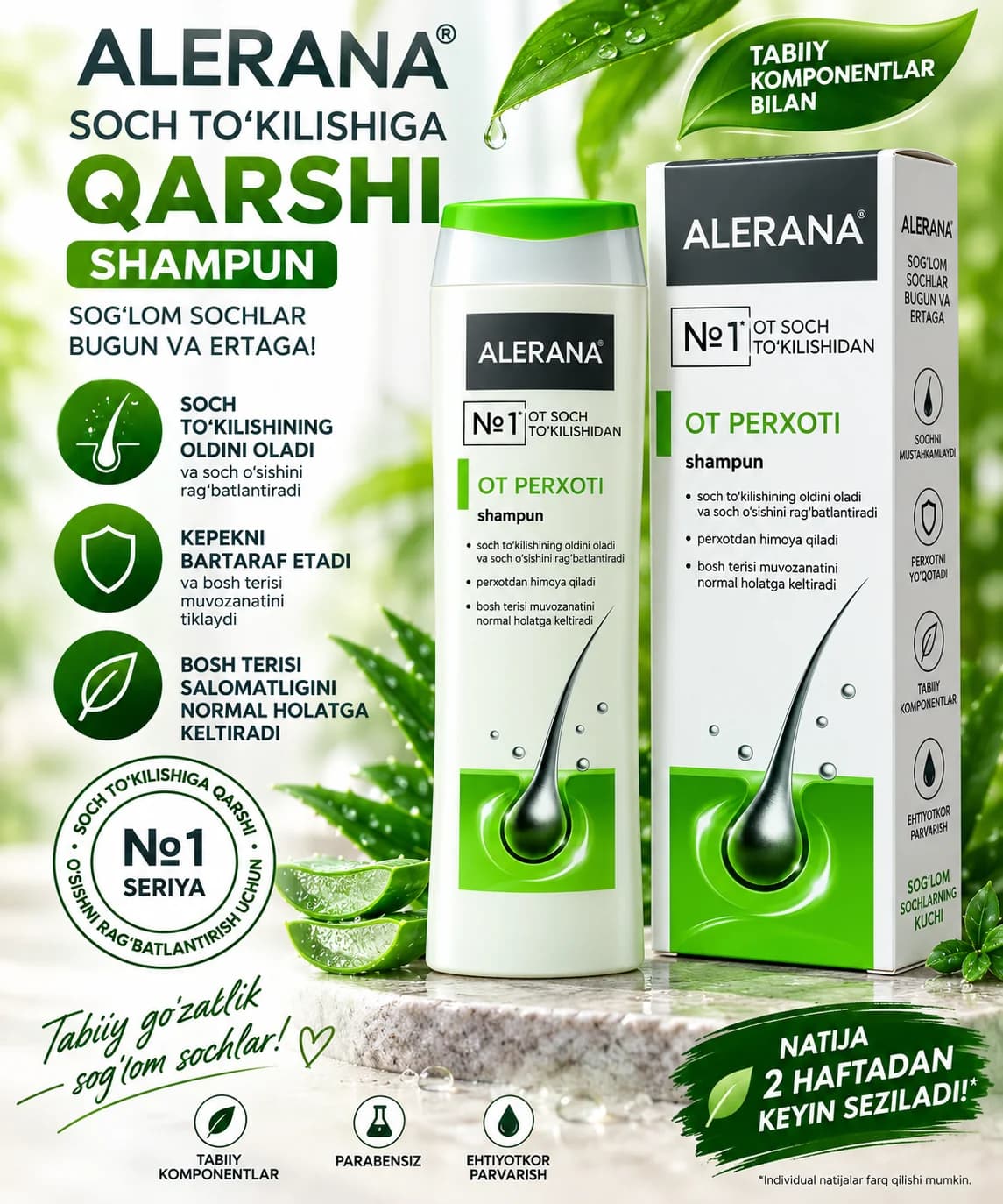Qazg'oqqa va soch to'kilishiga qarshi davolovchi shampun