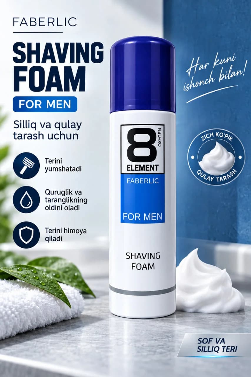 Faberlic 8 Element For Men soqol olish ko'pigi