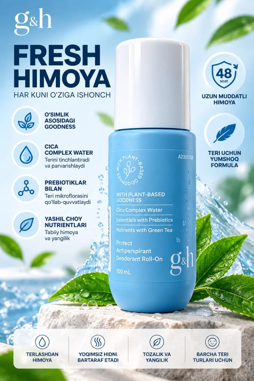 g&h Fresh Himoya - 48 soatlik uzun muddatli ta'sir qiluvchi antiperspirant dezodorant roll-on (100 ml)