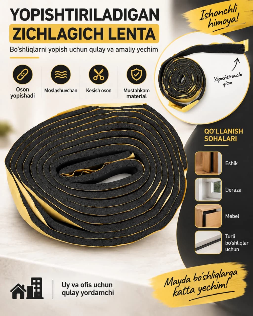 O‘zidan yopishadigan zichlagich lenta